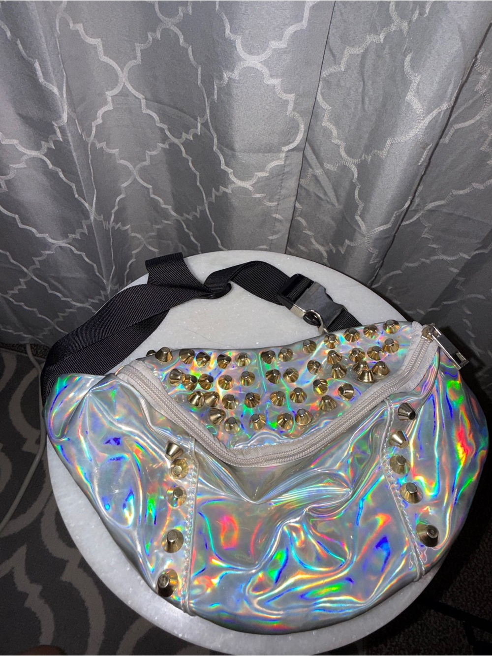 Holographic Studded Waist Bag - Silver